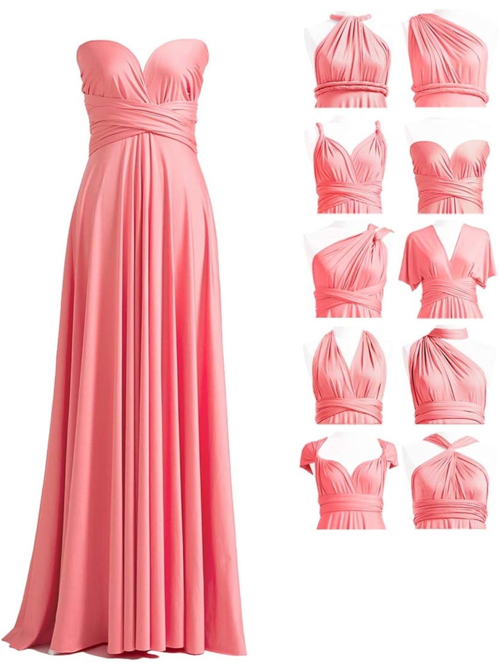 Convertible Bridesmaids Dress in Coral Pink